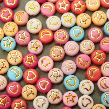 Товары для дома и вечеринок Браслет Ожерелье Сердце Звезда Луна Узор Аксессуары Изготовление ювелирных изделий Серьги Брелок 100 шт 6,5 мм Акриловые разделительные бусины россыпью