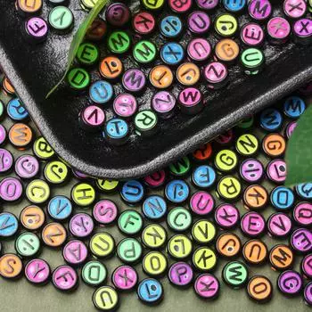 Товары для вечеринок брелок 6,5 мм акриловый цветной круглый ювелирный браслет бисерный материал для ожерелья свободные бусины модные буквы 100 шт.