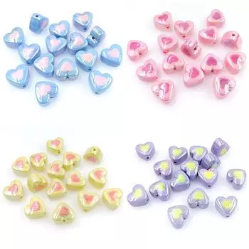 Home Party Supplies Loose Beads DIY Bracelets Necklace Making Two Color Jewelry Accessories Fashion Handmade Earrings Material 10Pcs Love Heart 3D 10Pcs about 17*16mm зелёный