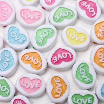 Home Party Supplies Loose Spacer Beads Diy Love 12.5*9.5mm Colorful Heart 30pcs Accessories For Jewelry Making Necklaces Flat Acrylic Beads