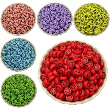 Home Party Supplies Pendant Candy Color 100Pcs 7mm For Jewelry Making Loose Beads Round Acrylic bead Wholesale Smiling Face DIY Crafts Cute Findings красный