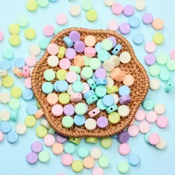Home Party Supplies System Fashion DIY Macaron Color Cream Flat Beads Jewelry Accessories 8/10mm Bracelet Necklace Making 200Pcs Round 8mm разноцветный
