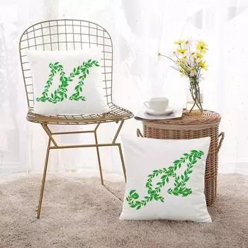 Home Sofa Pillowcase Fashion Casual Office Housewarming Gift Green Plant Alphabet Cushion Cover 40x40cm