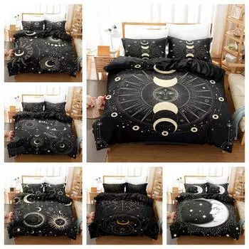 Home solar system 3D printed pattern single double queen quilt cover pillowcase (three-piece set) bedding DE 135x200cm