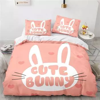 Home Textile 3d Cartoon Cute Bunny Printed Bedding Set Duvet Cover with Pillowcase Single Twin Double Queen King Size Bed Linens 135x200cm
