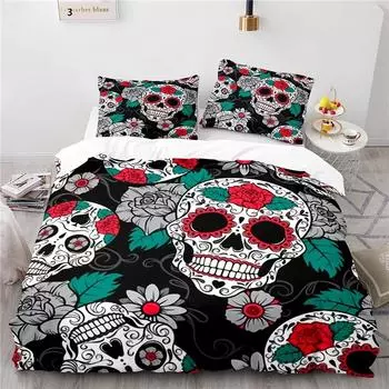 Home Textile Art Rose Flower Skull Cartoon 3d Bedding Set Printed Duvet Cover Set Pillowcase EU AU US Twin Full Queen King Size 228x228cm