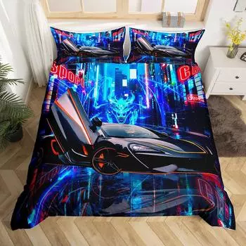 Home Textile Three-Piece Cool Sports Car 3D Digital Printing Quilt Cover Pillowcase Bedding EU single 135*200