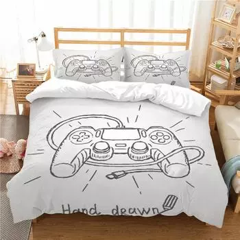 Home Textiles 3pcs Gamepad Printing Bedding Colorful Soft Duvet Cover Set Watercolor Bed Cover Warm Pillowcase Single 135x200cm
