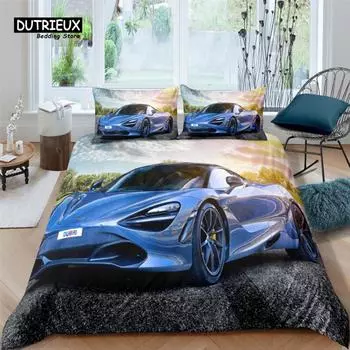 Home Textiles Luxury 3D Racing Car Print 2/3Pcs Comfortable Duvet Cover PillowCase Bedding Set Queen and King EU/US/AU Size EU single(135x200cm)