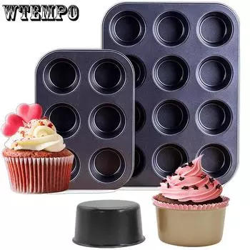 Home Use 12 Hole Cake Mold 12 Ovenware Bake Ware 12 Hole Baking Tray Griddle Plate 5cm Bake Ware Oven-tray 6Pcs чёрный