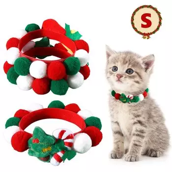 HOMEBASICS Рождественский ошейник для кошки, собачий ошейник, плюшевая игрушка, мягкий ошейник для питомца, набитый мяч, маленькая средняя собака, кошка, товары для питомцев, Рождество (С, Дерево)