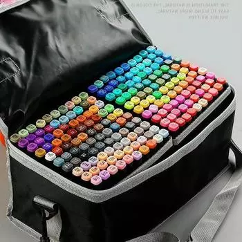 Homedo 12/30/48/60/80 цветов художественные маркеры двойной маркер ручка широкий тонкий черный для рисования раскраска с черной сумкой 12 Colors чёрный