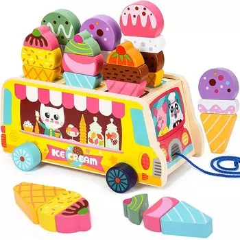 Homehalo Play House Set, Деревянная игрушка, Игрушка Монтессори, Набор для мороженого, Деревянная игрушка, Интересный, Вставка, Сопоставление форм, Развивающая игрушка, Игрушка, Игровой домик,