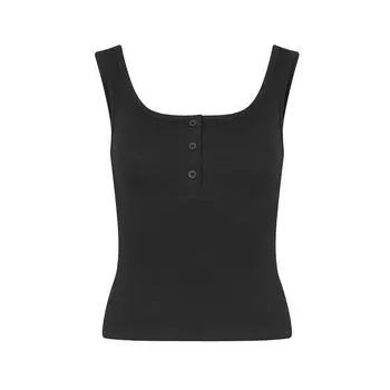 Homemade 2025 Summer Sneaky Design U Collar Button Thread Cotton Cami Women Outer Wear Slim fit Inner wear Top Black M