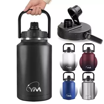 HOMHAR Контейнер для льда Кувшин Большая бутылка для воды Кемпинговый контейнер для льда Холодоизоляция Вакуумная изоляция Бак Совместим с газированной водой Широкое горлышко чёрный