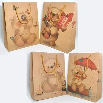 Homura Yui Подарочная упаковочная бумага для переноски крафтового маленького пива на день рождения Подарочный пакет из 4 мешков, мешок, мешок, мешок, бумага, спецификация, вечеринка, праздник, (набор