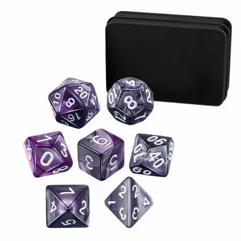 HonesThing TRPG Dice 7 многогранных игральных костей с железным ящиком для хранения, подходит для карт Cthulhu TRPG Mythos, игр, образования и т. д.. (Фиолетовый/Серебряный)