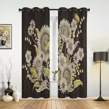 Honey Bees and Flowers Luxury Window Curtain for Living Room Bedroom Home Decor Kitchen for Window Drapes 135W x 60H(cm) x1