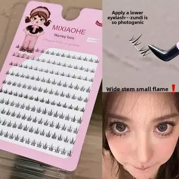 «Honey Box Wide Stem Natural Lower Eyelashes — Маленькое пламя, Прозрачные, Простые в использовании, Фотогеничные, Большой объем Имитационные Ресницы»