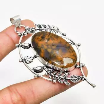 Ювелирный кулон ручной работы с медовым дендритным камнем, посеребренный 925 пробы, 2,84 дюйма 2.84 мёд