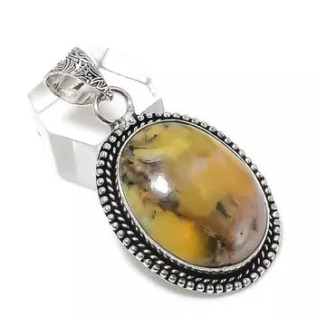 Honey Dendritic Gemstone Handmade 925 Sterling Silver Jewelry Pendant 1.93 w1N48