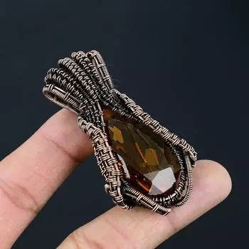 Медовый топаз драгоценный камень ручной работы медная проволока обертка ювелирные изделия кулон для свадебного подарка 2.56 Inches оранжевый