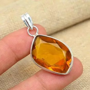 Honey Topaz Gemstone Solid 925 Sterling Silver Pretty Jewelry Handmade Pendant 1.77 Inches оранжевый