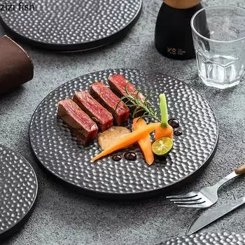 Honeycomb Textured Ceramic Round Flat Plate Creative Cake Plate Sushi Plate Steak Plates Molecular Cuisine Specialty Tableware