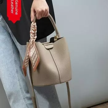 Hong Kong Counter Bag 2024 New Trendy Women s Bags Shoulder Messenger Bag Fancy Leather Handbag Bucket Bag Elephant Gray