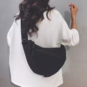 Hong Kong Counter Commuter Canvas Bag Women 2025 New Large Capacity Sports Travel Cycling Shoulder Dumpling Bag Black