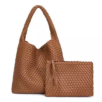 Hong Kong Fon & Ck New Arrival Authentic Leather Weave Women s Bag Tote Bag Large Capacity 2025 New Arrival Satchel Underarm Shoulder Bag Earth yellow 33*14*30 upgrade high quality