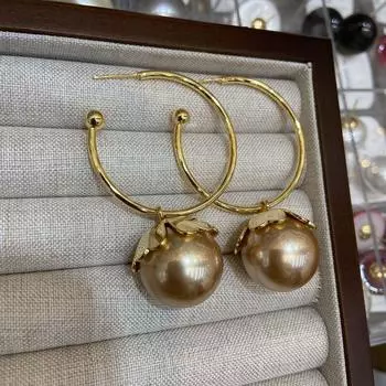 Hong Kong style burgundy round bead earrings, champagne pearl long earrings, exaggerated electroplating 18K gold temperament retro earrings women