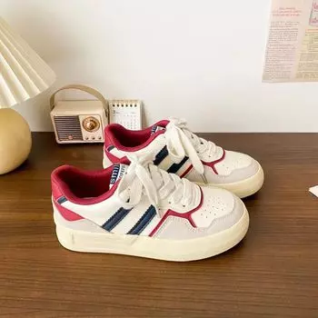 Hong Kong style chic leather surface white shoes women s 2024 popular versatile sports and leisure board shoes student running shoes women s shoes 35