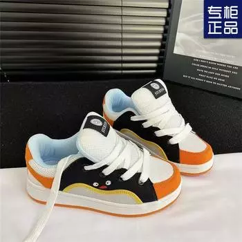 Hong Kong style color matching 2025 spring new bread shoes women s original niche fashion versatile lightweight student casual board shoes 35 оранжевый