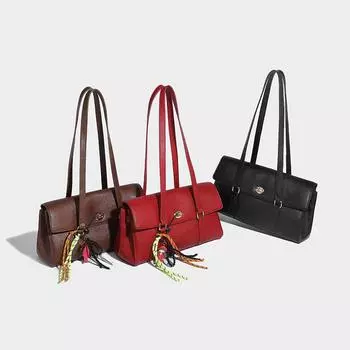 Hong Kong Style Large Capacity One Shoulder Underarm Premium Sense Bead Pendant Commuter Fashion Versatile Portable Tote Bag коричневый