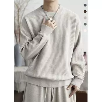 Шерстяной свитер с длинным рукавом в гонконгском стиле для мужчин и женщин, свободный покрой, повседневный свитер с круглым вырезом, мужской хлопковый трикотаж M чёрный