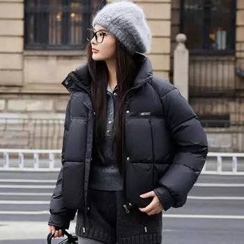 Hong Kong style loose slimming stand-up collar bread suit cotton clothes winter new niche design casual commuter jacket cotton clothes women M