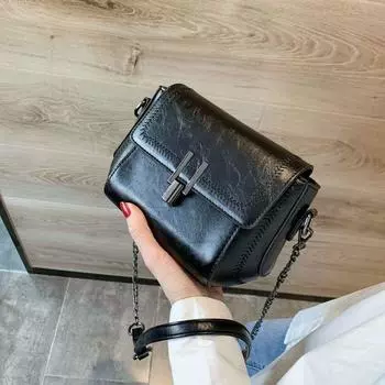 Hong Kong Style Retro K-style Chain Easiest for Match Ins Small Square Bag Black