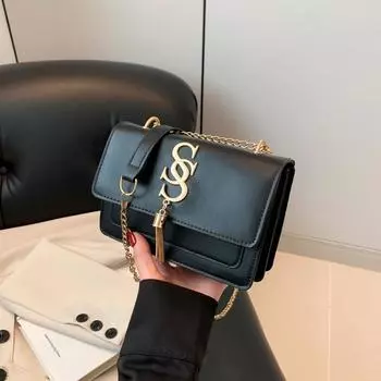 Hong Kong style retro small square bag niche design lock mini shoulder bag Korean version casual versatile messenger bag mobile phone bag чёрный