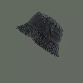 Hong Kong Style Retro Washed Jean Fisherman Hat Couple Vintage Fashion Short Brim Bucket Hat Breathable Pure Color Thin Spring and Summer Black M(56-58cm)