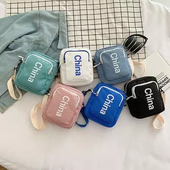 Hong Kong Style Small Bag Women s 2024 New Alphabet Crossbody Small Square Bag Guochao College Wind Small Fresh Student Shoulder Bag синий