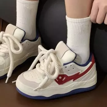 Hong Kong style spring and autumn American retro bread shoes women s platform versatile student white shoes niche design original board shoes women 35 красный