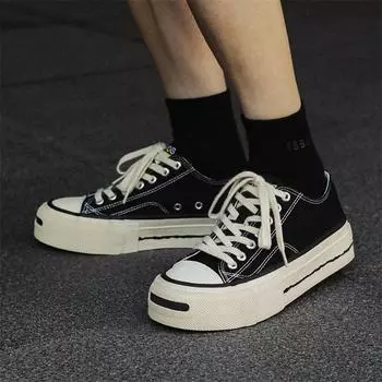 Hong Kong style trend new niche casual shoes fashionable men s low-top thick baseplate shoes outdoor travel lace-up canvas shoes 39