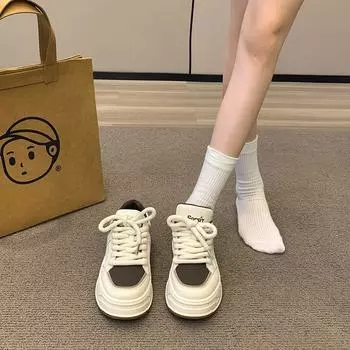 Hong Kong style versatile little white shoes women s spring and autumn high-end thick baseplate shoes 2025 new casual sports shoes women 35 хаки