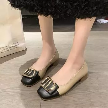 Hongtong shallow single shoes women s 2025 autumn new Xiaoxiangfeng Doudou shoes fashionable soft sole square head Mary Jane women s shoes 35 хаки
