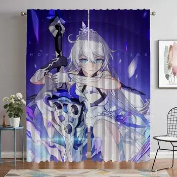 Honkai Impact3 Шторы для гостиной Шторы для комнаты 2 панели Хэллоуин Украшение для дома Шторы для перегородок W60xH90cmx2pcs-CL
