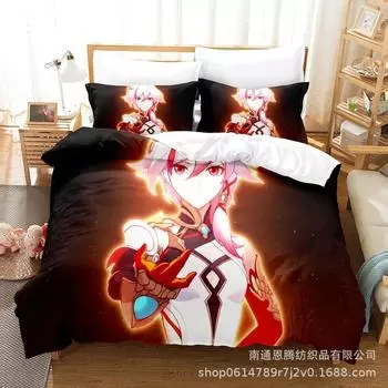 Honkai Impact 3 Bedding Set Single Twin Full Queen King Size Game Anime Bed Set Aldult Kid Bedroom Duvetcover Sets 3D Print 013 US King 264x228cm