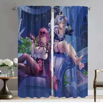 Honkai Star Rail Anti-mosquito Curtains for Living Room Shades Halloween Decoration Home Interior Curtains 2 Pieces Partition W50xH70cmx2pcs-CL