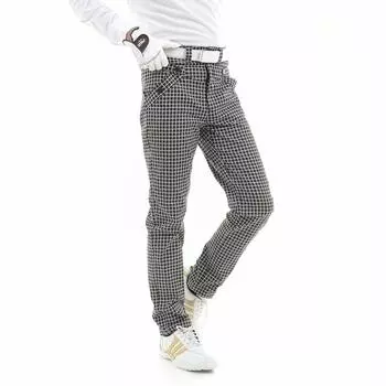 HONOR GOLF Long Stretch Golf Size Plaid Includes 5 Tees Men s Pants, Black, L, Pattern, Spring/Summer,