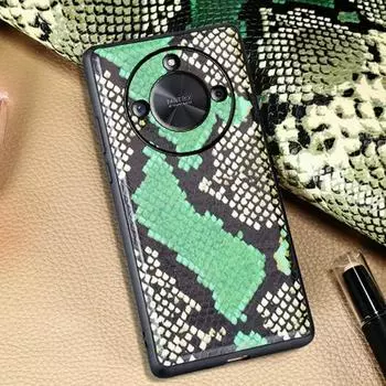 Honor X50 Genuine Leather Phone Case with Python Skin Pattern, Full Cover and High-End Protection Honor X50 зелёный